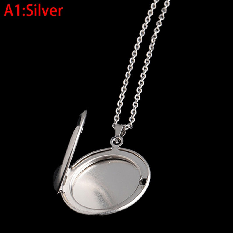 Stainless Steel Circular Locket Pendants For Women Men Openable Photo Frame Glossy Stainless Steel Necklaces