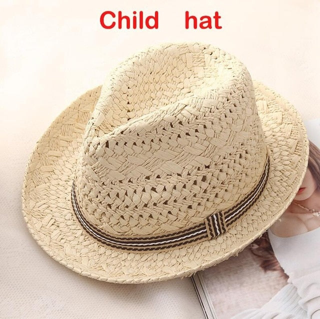 Summer Straw Hat For Women Weaving Sweet Retro Kid Sun Hat Beach Panama Parent-child Hat Chapeu Feminino Fedoras Girl Straw Hat