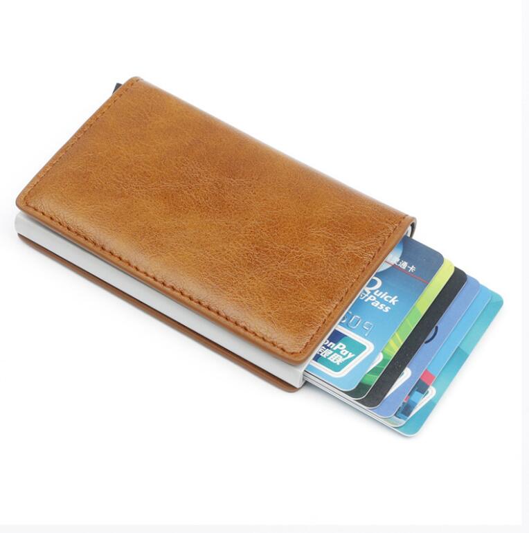 Male Metal Card Holder RFID Aluminium Alloy Credit Card Holder PU Leather Wallet Antitheft Automatic RFID Wallet