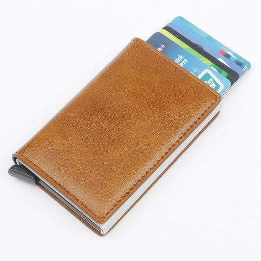 Male Metal Card Holder RFID Aluminium Alloy Credit Card Holder PU Leather Wallet Antitheft Automatic RFID Wallet
