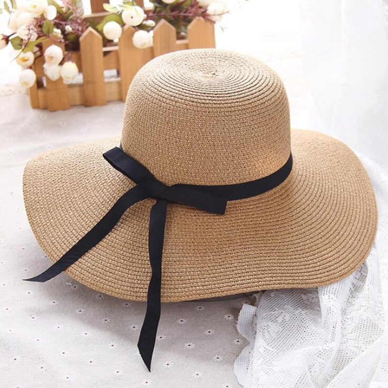 Summer Straw Hat Women Big Wide Brim Beach Hat Sun Hat Foldable Sun Block UV protection panama hat