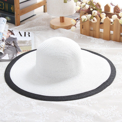 Hepburn Wind Black White Striped Bowknot Summer Sun Hat Beautiful Women Straw Beach Hat Large Brimmed Hat