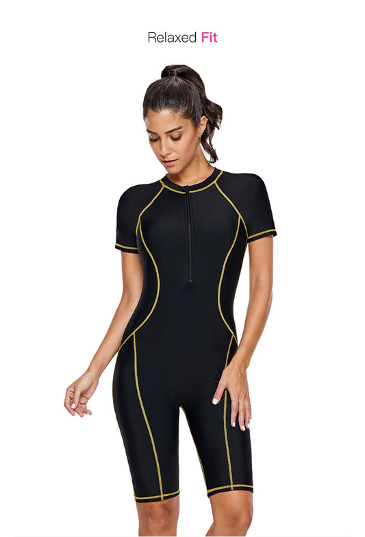 Wetsuit short sleeved zipper sunscreen quick drying surf snorkeling suit slimming jellyfish one piece swimsuit
