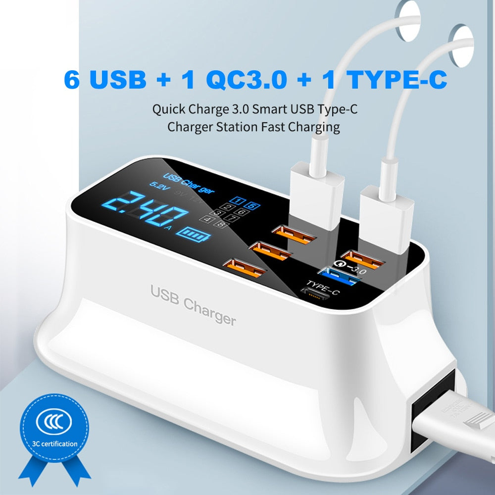 8 Ports Quick Charge 3.0 Led Display USB Charger For Android iPhone Adapter Phone Tablet Fast Charger For xiaomi huawei samsung