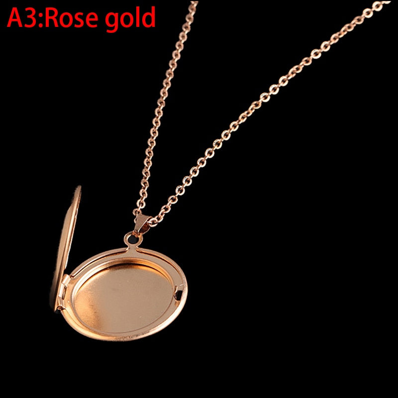 Stainless Steel Circular Locket Pendants For Women Men Openable Photo Frame Glossy Stainless Steel Necklaces