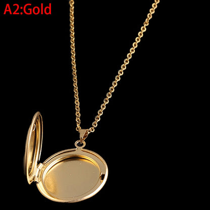 Stainless Steel Circular Locket Pendants For Women Men Openable Photo Frame Glossy Stainless Steel Necklaces