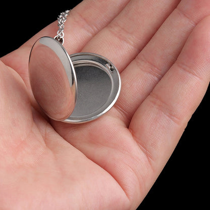 Stainless Steel Circular Locket Pendants For Women Men Openable Photo Frame Glossy Stainless Steel Necklaces