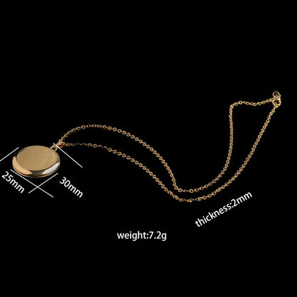 Stainless Steel Circular Locket Pendants For Women Men Openable Photo Frame Glossy Stainless Steel Necklaces
